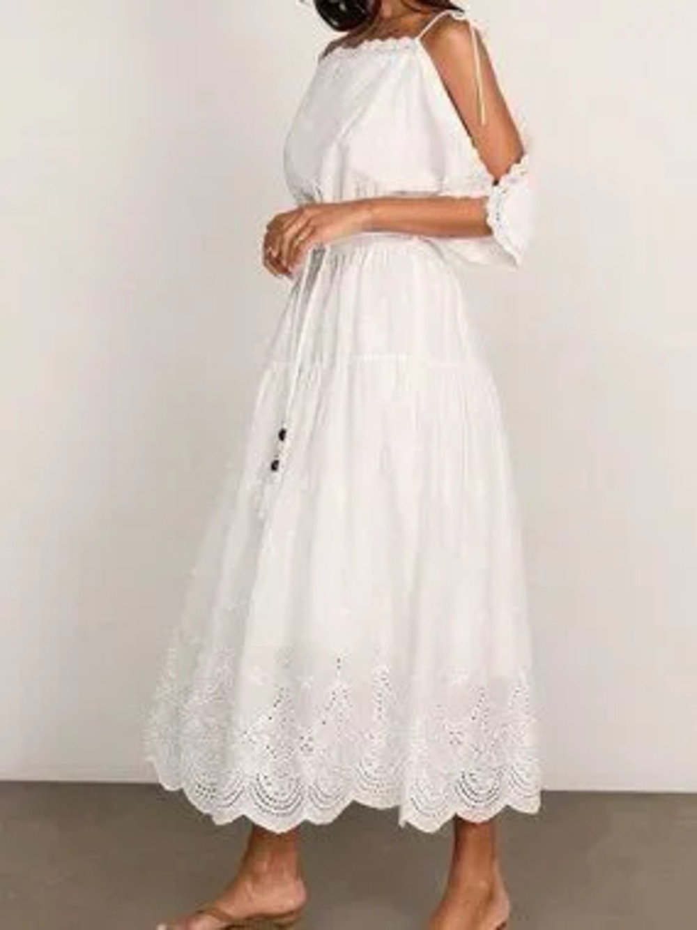 ZARA White Boho Women's Hollow-Out Embroidered Off-Shoulder Loose Dress